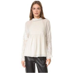 tibi top cream blouse with crochet sleeves size M